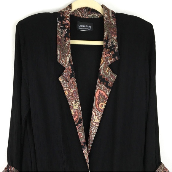 Vintage Carole Little black boyfriend blazer paisley cuffs and collar lapel - Picture 5 of 13